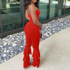Cyflymder  Women Strapless Bodycon Sexy Casual Jumpsuit Red Fashion New Backless Rompers Stacked Flared Pants Streetwear Overalls One Piece