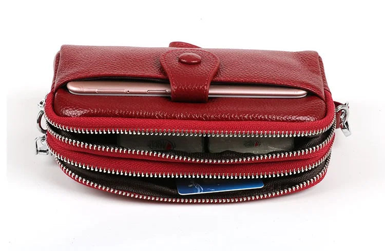 Cyflymder  Genuine Leather Ladies Clutch Purses Long Women Wallet Zipper Wrist Bag Female Coin Purse Mobile Phone Bag chain Crossbody bags