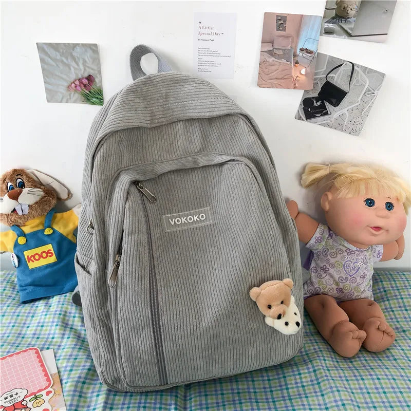 Cyflymder  Stripe Corduroy Woman Backpack Purse Simple School Bag for Teenage Girls Female Travel Bagpack Kawaii Student Book Bag Rucksack