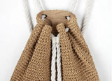 Cyflymder Summer Women Straw Backpack Handmade Beach Bag Drawstring Knapsack Knitted Crocheted Shoulder Bag Travel Bag