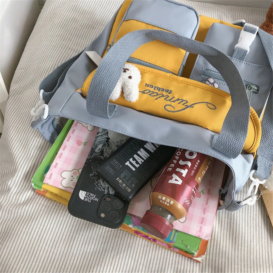 Cyflymder  Large Capacity Tote Bags Trendy Nylon Patchwork Shoulder School Book Bag for Teenage Girls Fashion Student Handbag Crossbody Sac