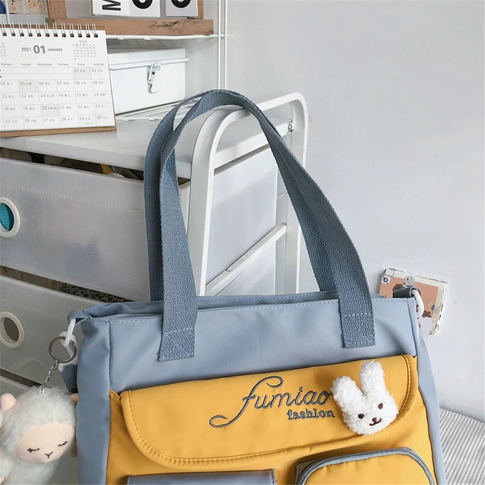 Cyflymder  Large Capacity Tote Bags Trendy Nylon Patchwork Shoulder School Book Bag for Teenage Girls Fashion Student Handbag Crossbody Sac
