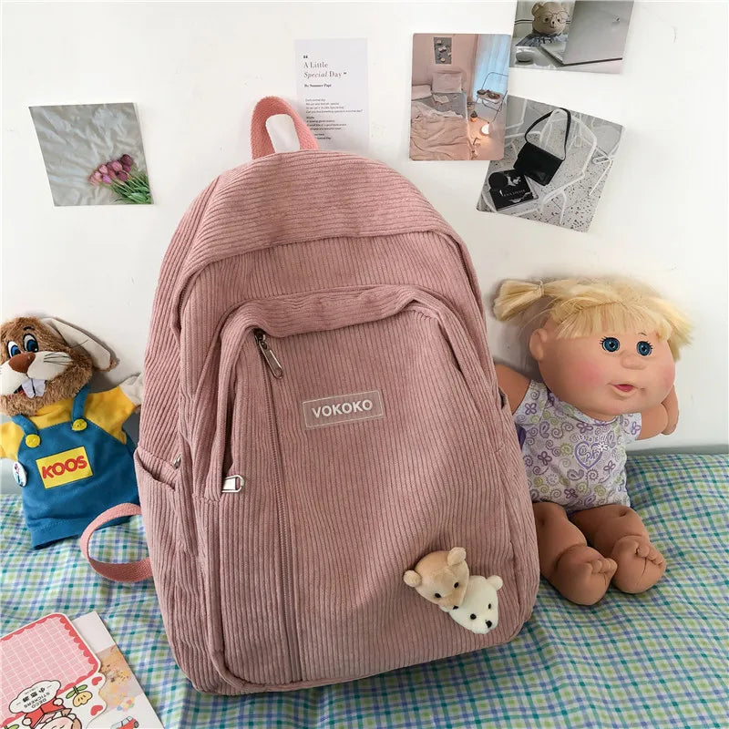 Cyflymder  Stripe Corduroy Woman Backpack Purse Simple School Bag for Teenage Girls Female Travel Bagpack Kawaii Student Book Bag Rucksack