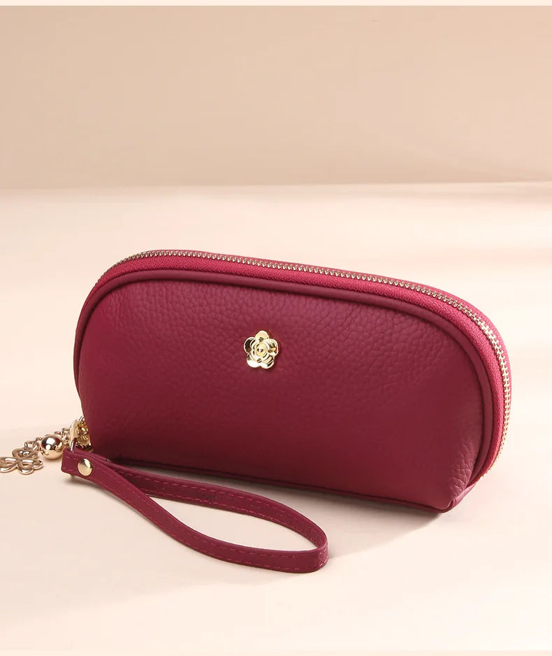 Cyflymder  Fashion Tassels women long wallet Genuine Leather Zipper Shell Wristlet Bag Lady Clutches Flowers Coin Purse Cowhide phone bag