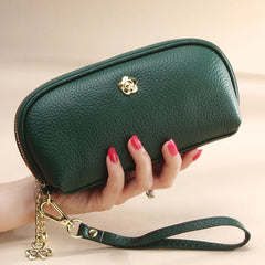 Cyflymder  Fashion Tassels women long wallet Genuine Leather Zipper Shell Wristlet Bag Lady Clutches Flowers Coin Purse Cowhide phone bag