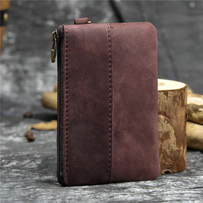 Cyflymder Genuine Leather Zipper Coin Card Purse Real Leather Rfid Card Holder Clutch Wallets Slots For Men Women Mini Slim Purse