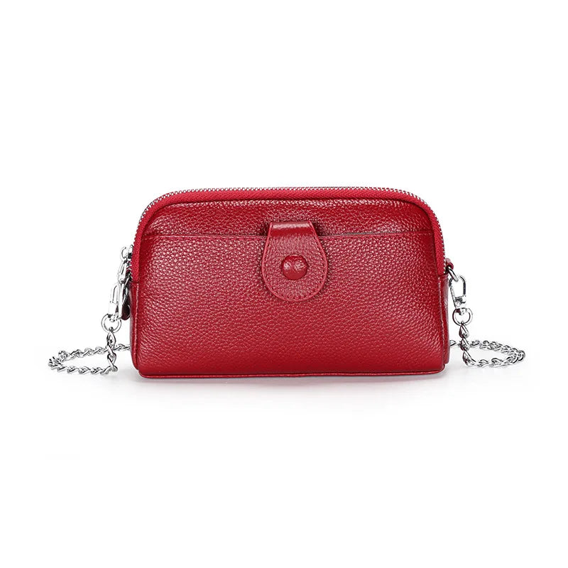Cyflymder  Genuine Leather Ladies Clutch Purses Long Women Wallet Zipper Wrist Bag Female Coin Purse Mobile Phone Bag chain Crossbody bags