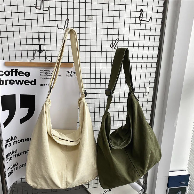 Cyflymder Women Canvas Shoulder Bags Large Capacity Thick Cotton Cloth Books Handbag Tote Solid Crossbody Bag Big Travel Purse For Ladies