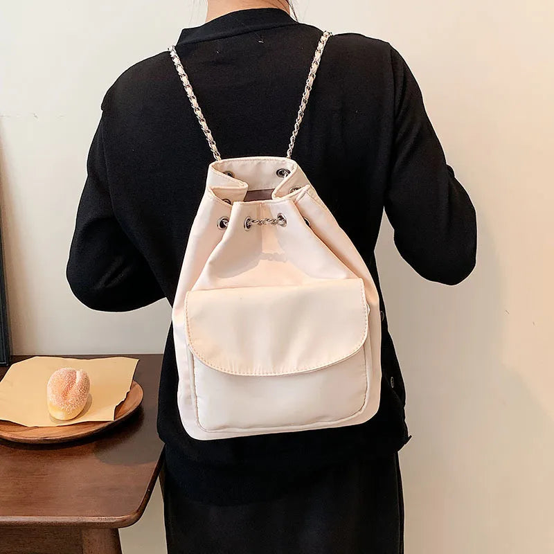 Cyflymder Kpop Nylon women Backpack Fashion chain Bucket Shoulder Bag small Travel female Backpacks bagpack Daypack black white Softback