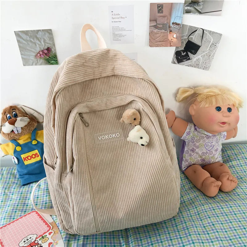 Cyflymder  Stripe Corduroy Woman Backpack Purse Simple School Bag for Teenage Girls Female Travel Bagpack Kawaii Student Book Bag Rucksack