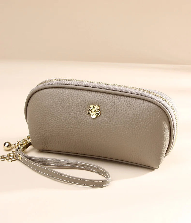 Cyflymder  Fashion Tassels women long wallet Genuine Leather Zipper Shell Wristlet Bag Lady Clutches Flowers Coin Purse Cowhide phone bag