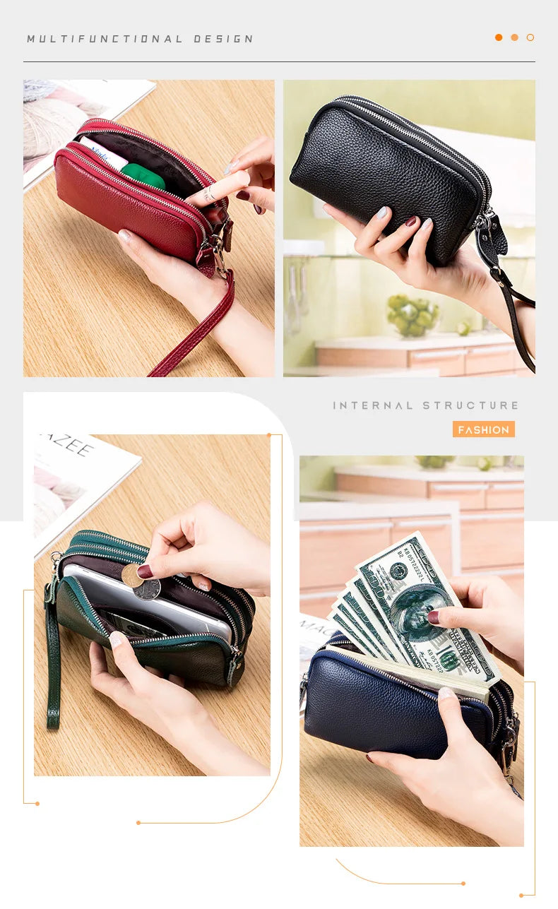 Cyflymder  Fashion Long Wallet High Quality genuine leather Clutch Walllet Phone Pocket Casual Organizer Clutches Rfid Purse phone bag red