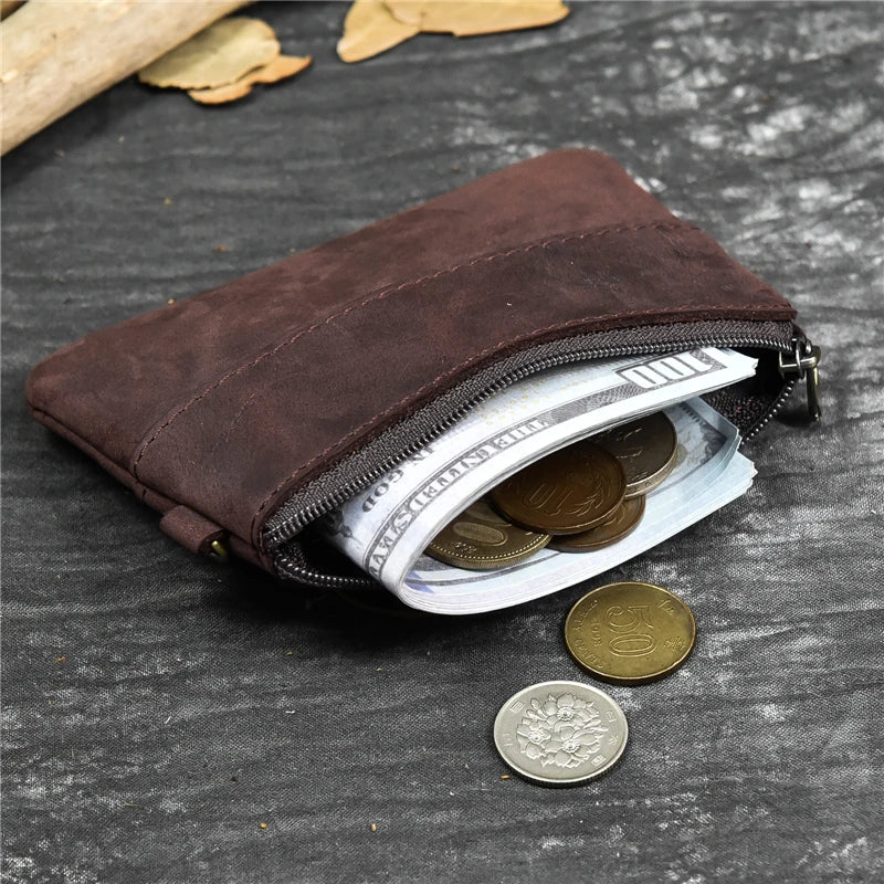 Cyflymder Genuine Leather Zipper Coin Card Purse Real Leather Rfid Card Holder Clutch Wallets Slots For Men Women Mini Slim Purse