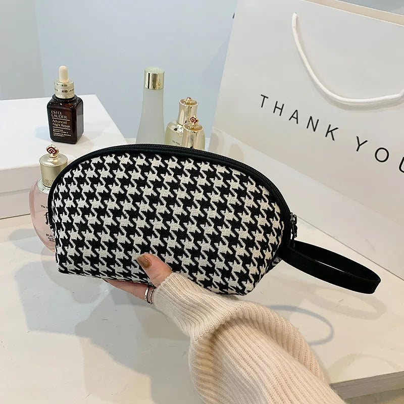 Cyflymder New Houndstooth Cosmetic Bag Female Classic Zipper Small Storage Bag Casual Portable Mini Makeup Canvas Bag