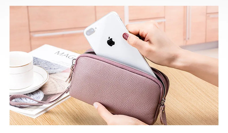 Cyflymder  Fashion Long Wallet High Quality genuine leather Clutch Walllet Phone Pocket Casual Organizer Clutches Rfid Purse phone bag red