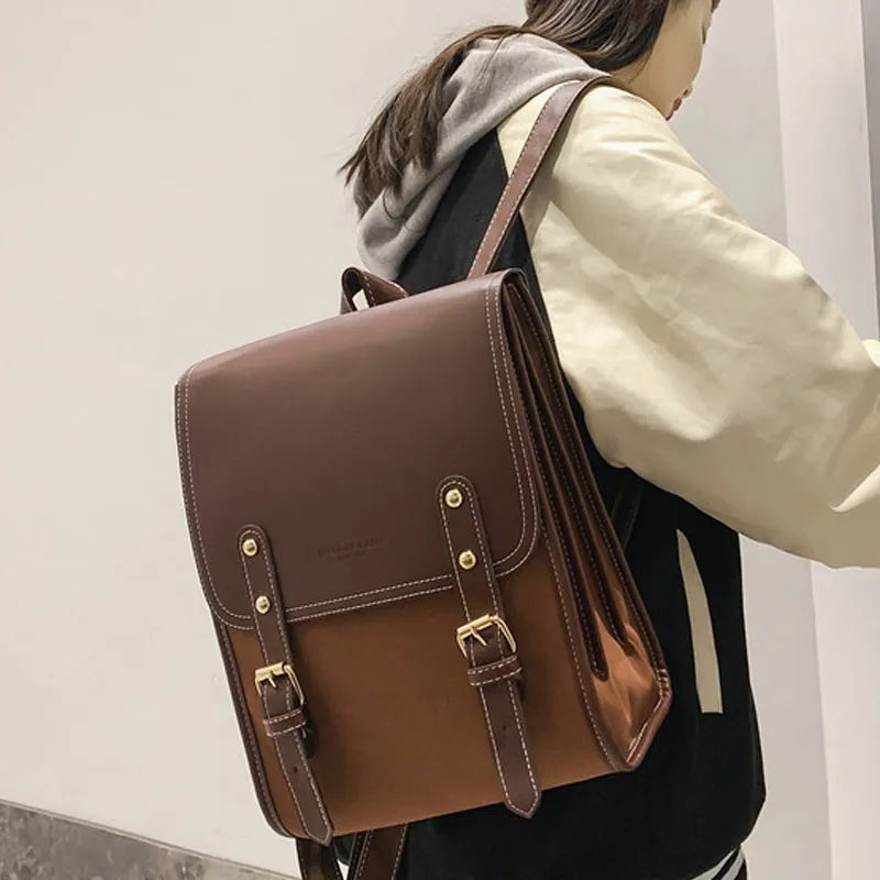 Cyflymder Retro Fashion Woman Backpack Pu Leather Big School Backpack Bags for Teenagers Girls Simple New Designer Hand Shoulder Bags