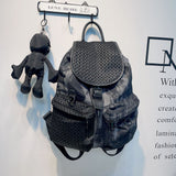 Cyflymder Women Fashion Washed Retro Student School Bag Denim Backpack