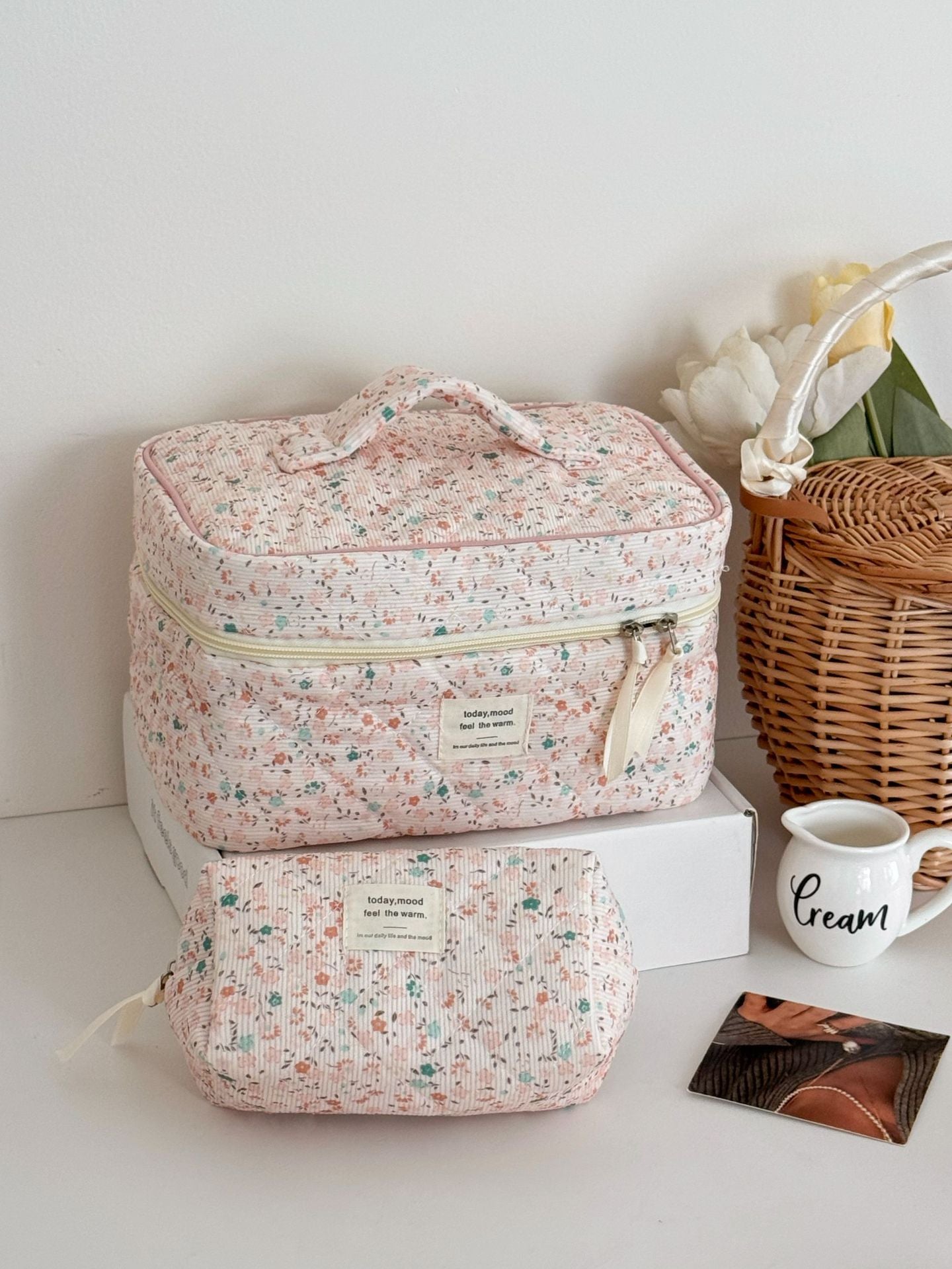 Cyflymder  Retro Aesthetic Floral Pencil Case for Kids Girl Corduroy Flower Series Stationery Organizer Large Capacity Pen Bag Student