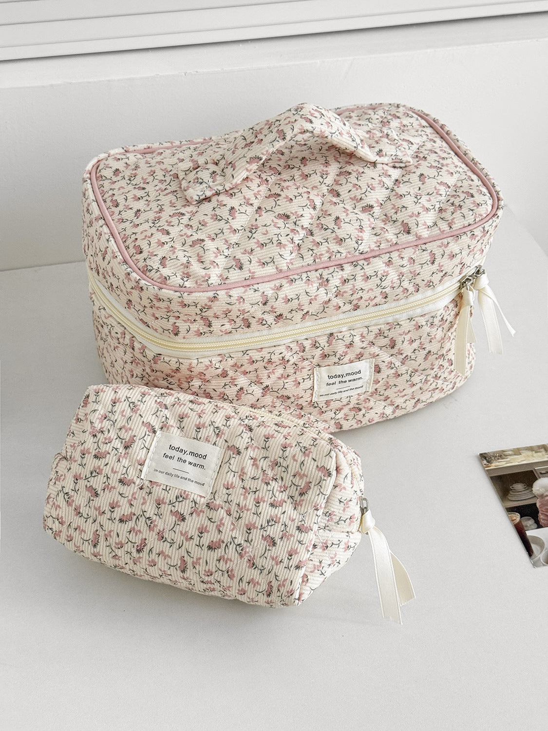 Cyflymder  Retro Aesthetic Floral Pencil Case for Kids Girl Corduroy Flower Series Stationery Organizer Large Capacity Pen Bag Student