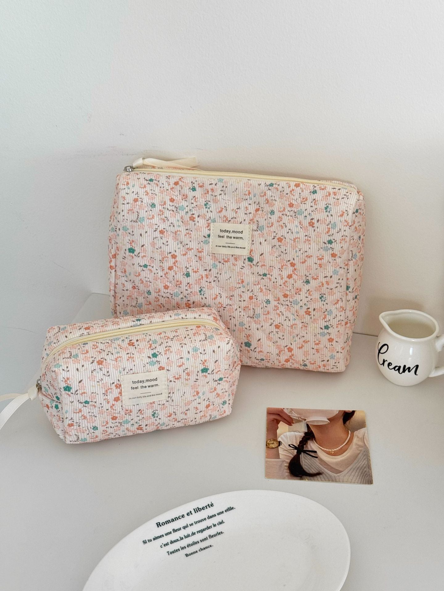 Cyflymder  Retro Aesthetic Floral Pencil Case for Kids Girl Corduroy Flower Series Stationery Organizer Large Capacity Pen Bag Student