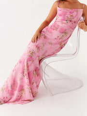 Cyflymder  Women s Floral Print Spaghetti Strap Maxi Dress with Sleeveless Open Back Design for Summer Beach Parties and Events