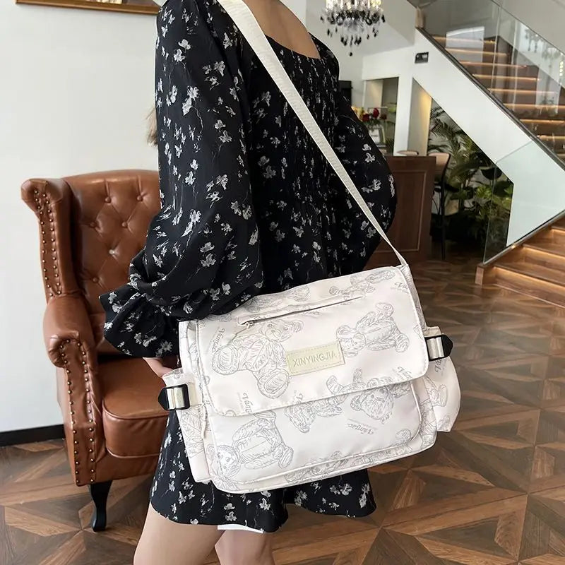 Cyflymder  Retro teddy bear cute college style girl crossbody bag Japanese Ins student large capacity versatile mailman bag