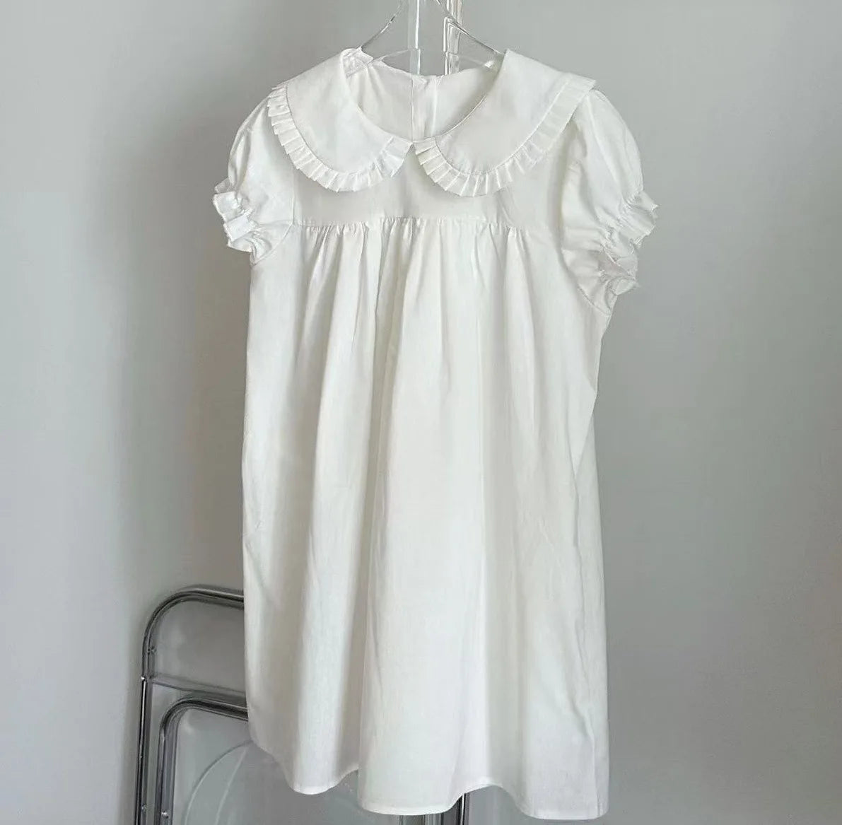 Cyflymder  French Vintage Peter Pan Collar Puff Sleeve Sweet Dress Y2k Spring Summer Pleated All Match Clothes Harajuku High Street Dress