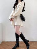 Cyflymder Knit Knitted Sweater Mini Dress Women Casual Lantern Sleeve Short Dresses Autumn Winter V-neck Outfits Female