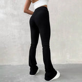 Cyflymder Autumn Solid High Waist Hip-Wrapping Elasticated Embossing Trousers Casual Daily Versatile Women Pants