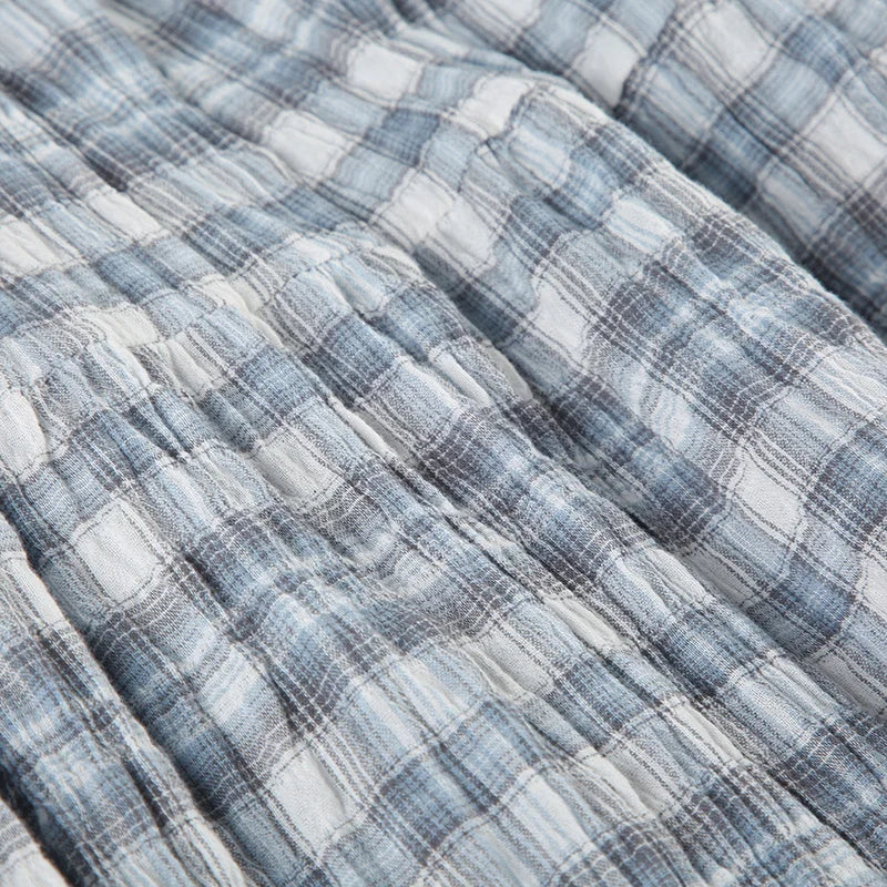 Cyflymder  Casual Sweet Plaid A-Line Skirts Holiday Mid-Waisted Maxi Skirts Women 2025 Summer Fashion Streetwear Preppy Style Lady