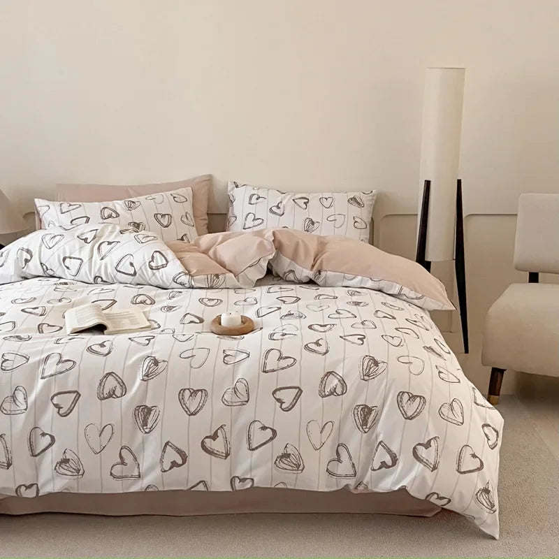 Cyflymder  Fashion Geometric Pattern Printed Fitted Sheet Style Bedclothes Cotton Soft Skin Friendly Bedding Set King Queen Bed Comfort Set