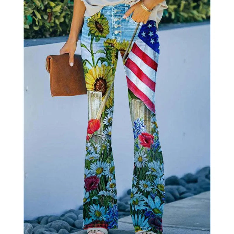 Cyflymder  New Arrival European American Plus Size Women Casual Pants Floral Print Thin Long Trousers Fashion Comfortable Loose Fit Summer