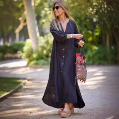 Cyflymder  Women's Cotton Linen irt Dr Long Skirt Casual Basic Sle Polyester Fabric Nine Points Sve Irregular Hemline