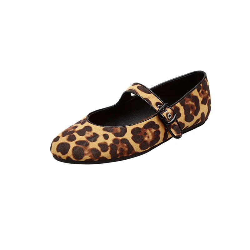 Cyflymder  Low Heels Leopard Shoes Ballerinas Woman 2025 Modis Round Toe Casual Female Sneakers Flats All-Match Ballet Cute Dress leopard M
