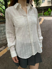 Cyflymder  Linen Cotton Collar Buttons Blouse T-shirts Women Slim Casual White Long Sleeve Tees Girls Sweet Cute Preppy Style Y2K Crop Tops