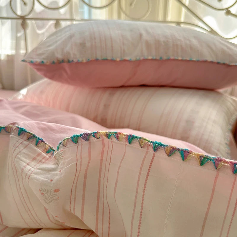 Cyflymder  100% Cotton Yarn-dyed Jacquard Floral Bedding Set Single Queen King Size Duvet Cover Bed Sheet/Fitted Sheet Pillowcases 3/4Pcs