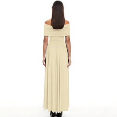 Cyflymder  Summer New Fashion Temperament Slimming Slash Neck strapless Solid Color Waist Dress