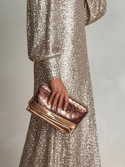 Cyflymder  Sequined Straight Dress for Women's V-Cut Neck Lantern Sleeve Loose Elegant Casual Party Club Evening Wedding Guest Long Dress