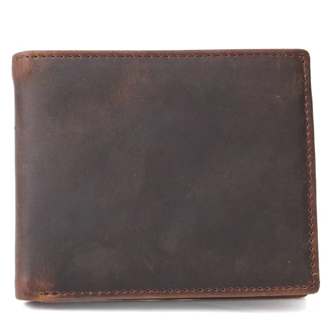 Cyflymder  Men's Wallet 100% Genuine Leather Short Wallet Vintage Cow Leather Coin Purse Casual Wallets Purse Card Holders