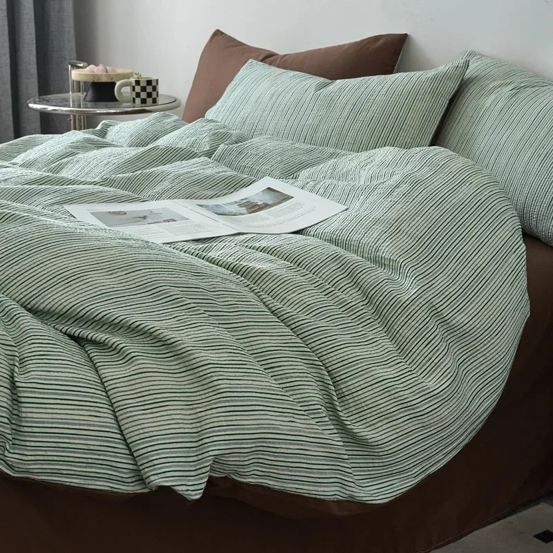 Cyflymder  Nordic Style Pure Cotton Jacquard Bedding Set Super Soft Skin Friendly Striped Duvet Cover Kit Adult Home Bedclothes for Seasons