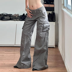 Cyflymder   Chic Gray Cargo jeans Y2k Streetwear Casual Loose Denim Pants For Women Aesthetic 90s Low Waist Straight-leg Trousers