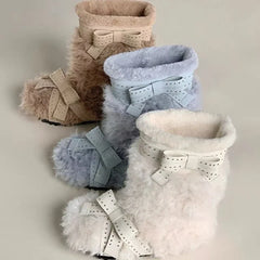 Cyflymder   Snow Boots for Women Fur Flats Warm Dress Cotton Shoes Designer Winter Ankle Boots New Fashion Short Plush Bow Ladies Botas