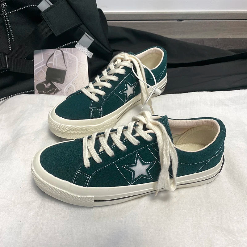 Cyflymder  Retro Star Canvas oes Women's Versatile Little Dir oes INS Skateboard oes Hong Kong Sle Ulzzang Trendy Student Whit...