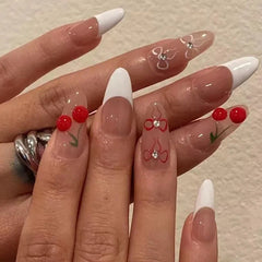 Cyflymder  Flame Heart Bowknot Cherry Stars Lips Nail Art Y2K Cool Sweet Style Fake Nails Detachable Finished False Nails Press on Nails