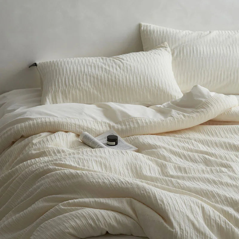 Cyflymder  40S Ripple Jacquard Pure Cotton Bedding Set Bubble Gauze Color Blocking Breathable Quilt Set Twin Full Queen King Bedclothes