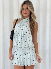 Cyflymder  Women Polka Dot Halter Mini Dress Backless Tie Ruched Waist Slim Sexy Y2K Chic Casual Date Vacation Party Beach Outfit