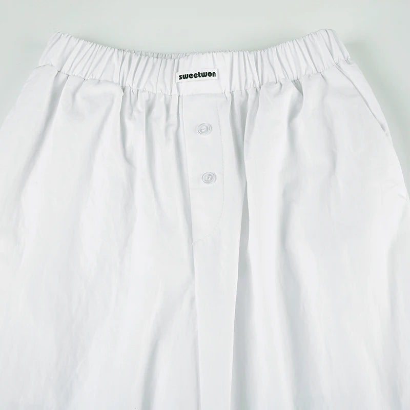 Cyflymder  Casual Solid Wide Leg Pants Basic Button Mid-Waisted Straight Pants Women 2025 Streetwear Kpop Sporty Activewear Lady