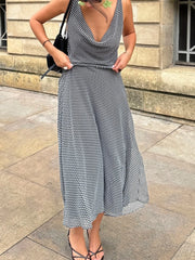 Cyflymder  Summer Woman Sleeveless Backless Sexy Party Evening Dress Women Elegant Polka Dot Print Slim High Street Midi Dress Mujer
