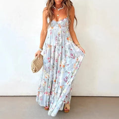 Cyflymder  Elegant Sleeveless Hollow Out Pleat Dress Summer New High Waist Backless Evening Dress Sexy Low Cut Halter Floral Printed Dress