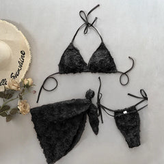 Cyflymder  Bikini Set Women 2 Piece Swimsuit Chic Floral Sexy Triangle Halter Micro Bikini Bandage Cover Up New Beachwear Bathing Suit